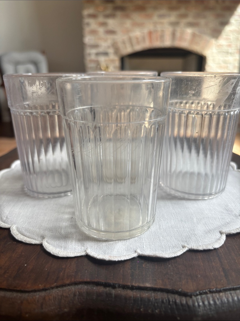 Vintage Set of 4 Clear Ribbed Plastic Tumblers